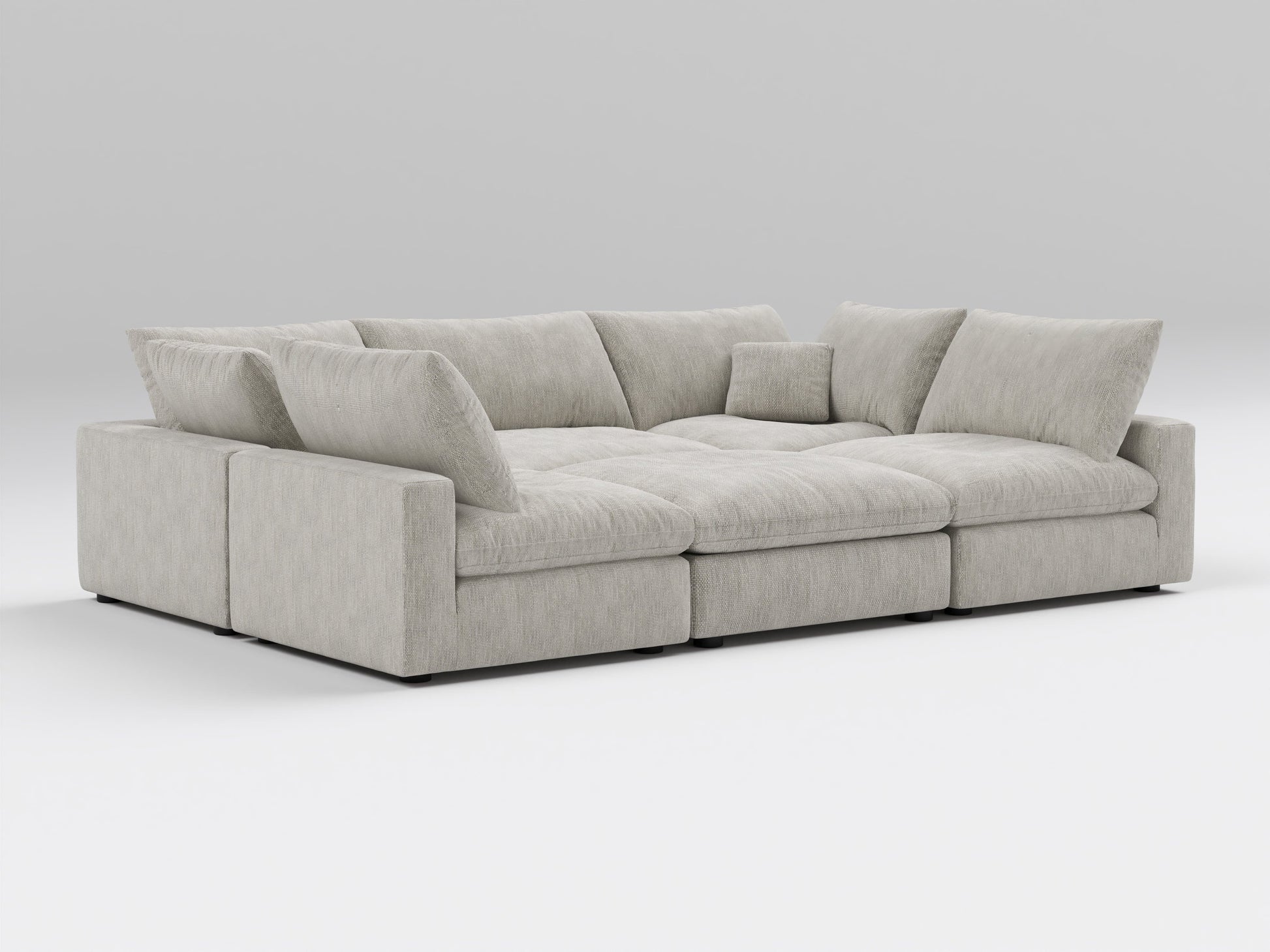 Classic Gray 6-Piece Modular Bed – U-Shaped Layout – Plush Sectional that Converts to Sleeping Surface
