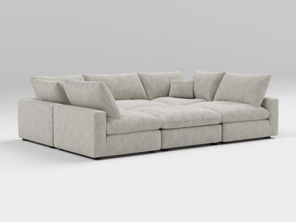 Classic Gray 6-Piece Modular Bed – U-Shaped Layout – Plush Sectional that Converts to Sleeping Surface