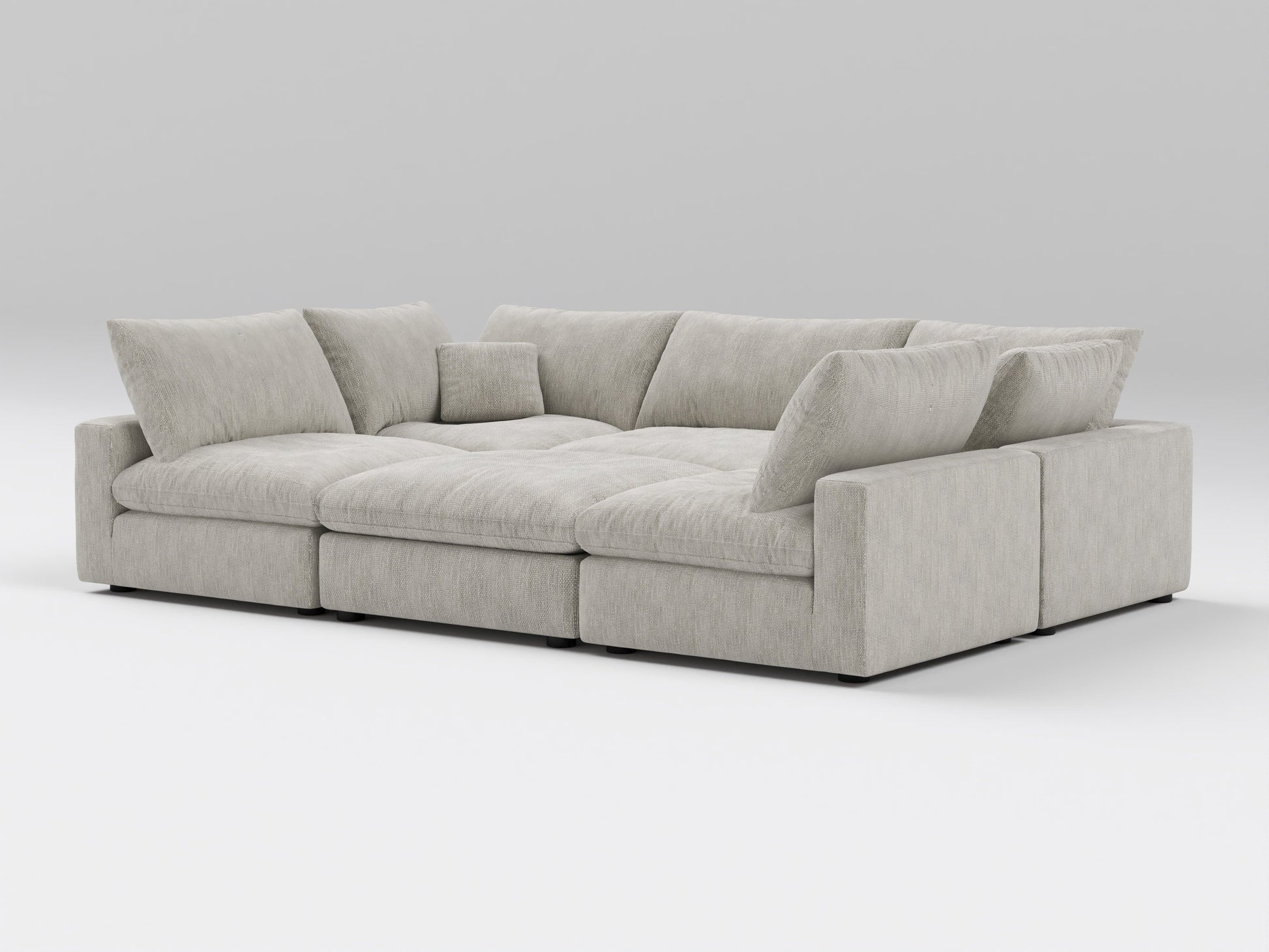 Classic Gray 6-Piece Modular Bed – U-Shaped Layout – Plush Sectional that Converts to Sleeping Surface