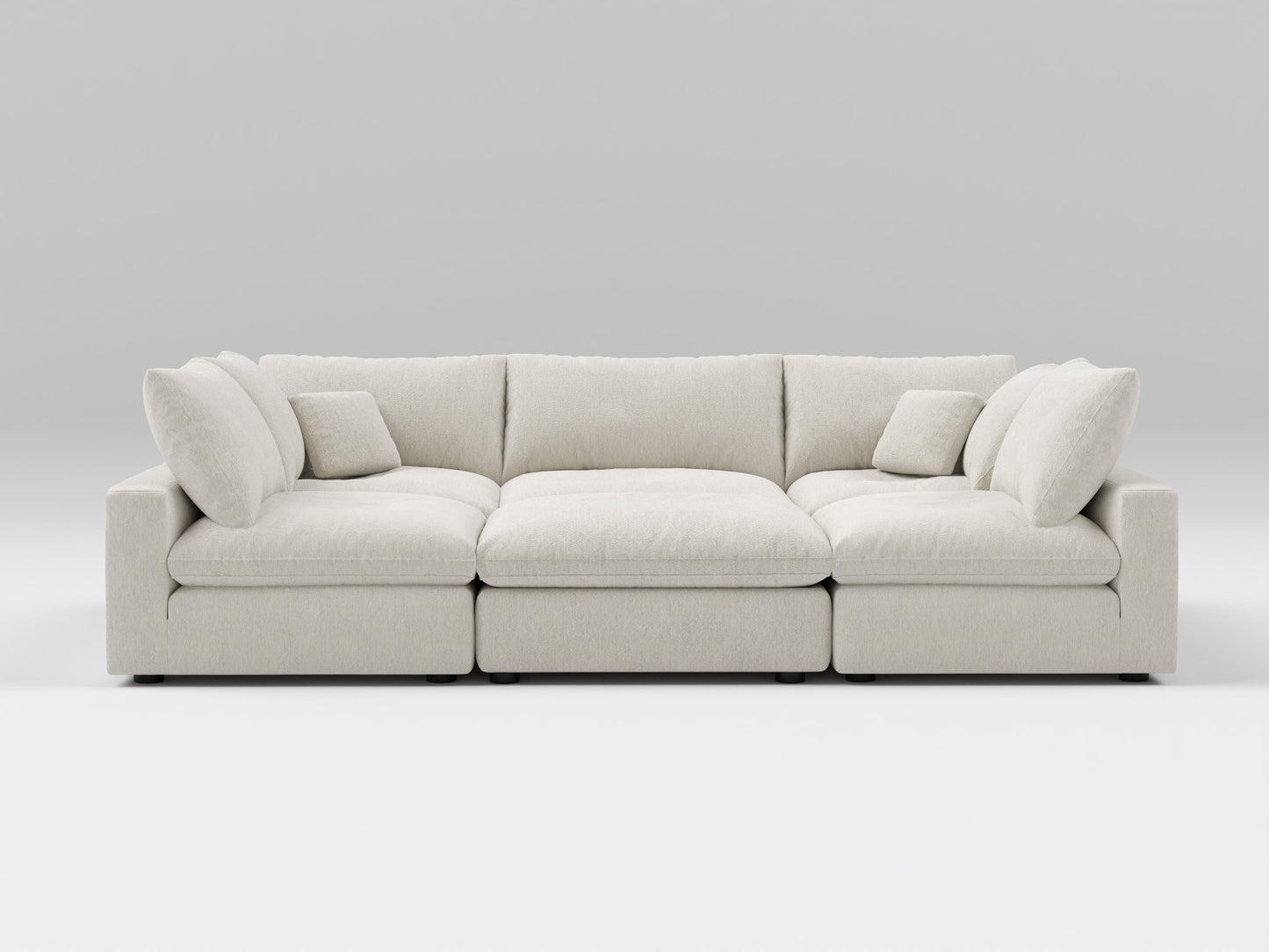 Classic 6-Piece Modular Bed in Ivory – Front View – Deep Cushioned Layout Designed for Lounging or Sleeping
