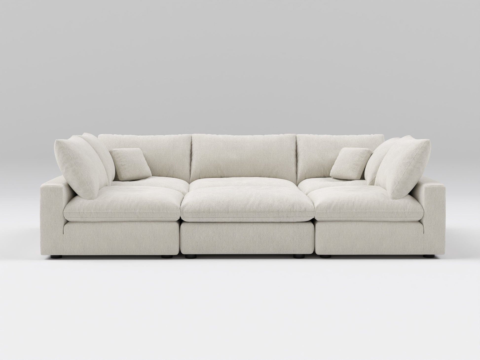 Classic 6-Piece Modular Bed in Ivory – Front View – Deep Cushioned Layout Designed for Lounging or Sleeping