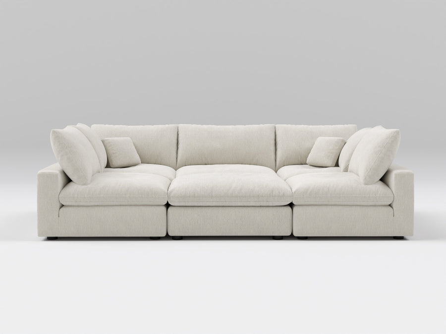 Classic 6-Piece Modular Bed in Ivory – Front View – Deep Cushioned Layout Designed for Lounging or Sleeping