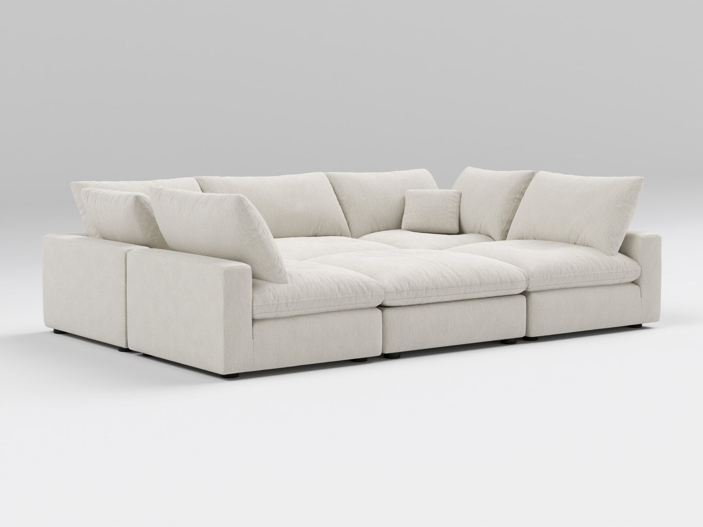 Classic 6-Piece Modular Bed in Ivory – Front View – Deep Cushioned Layout Designed for Lounging or Sleeping