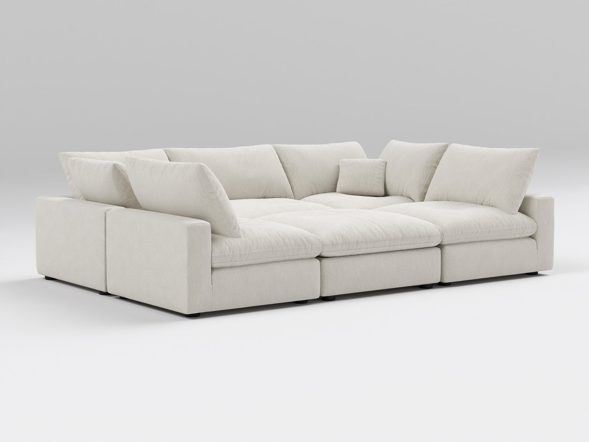 Classic 6-Piece Modular Bed in Ivory – Front View – Deep Cushioned Layout Designed for Lounging or Sleeping
