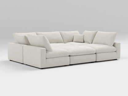 Classic 6-Piece Modular Bed in Ivory – Front View – Deep Cushioned Layout Designed for Lounging or Sleeping
