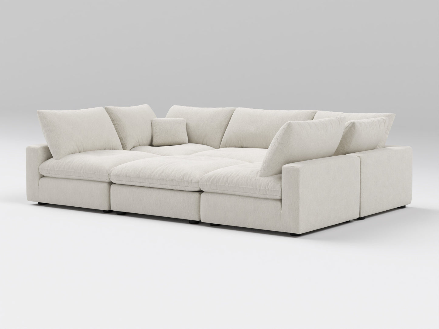 Classic 6-Piece Modular Bed in Ivory – Front View – Deep Cushioned Layout Designed for Lounging or Sleeping