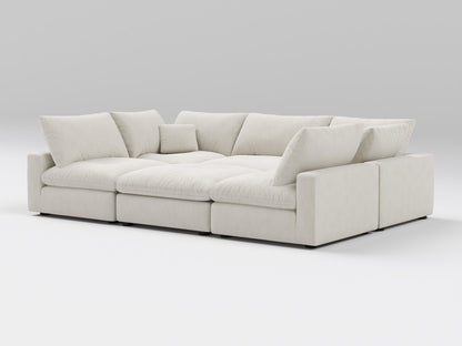 Classic 6-Piece Modular Bed in Ivory – Front View – Deep Cushioned Layout Designed for Lounging or Sleeping