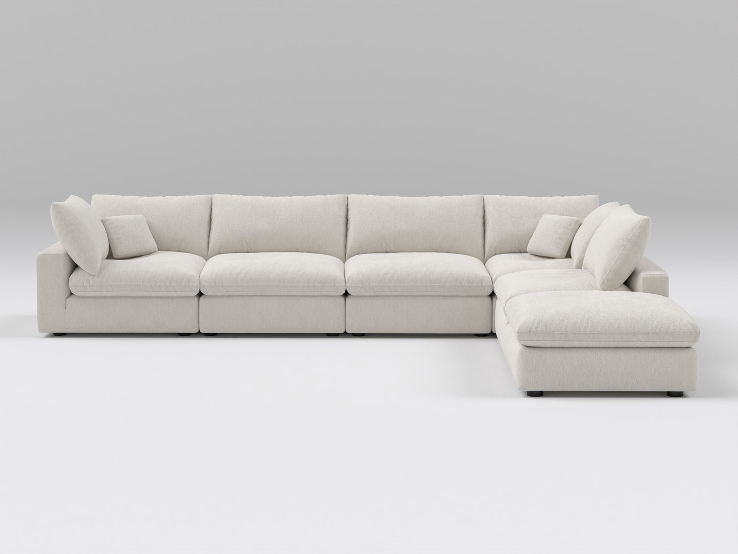 Classic 6-Piece Modular Sectional in Ivory – Front View – Deep Seating Sofa in Flexible Layout