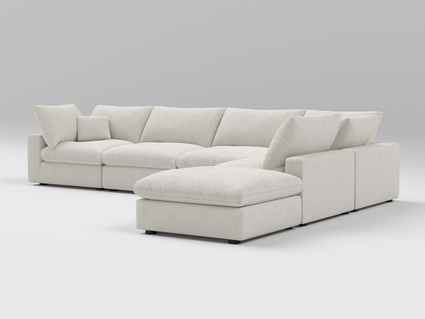 Classic 6-Piece Modular Sectional in Ivory – Right View – Deep Seating Sofa in Flexible Layout