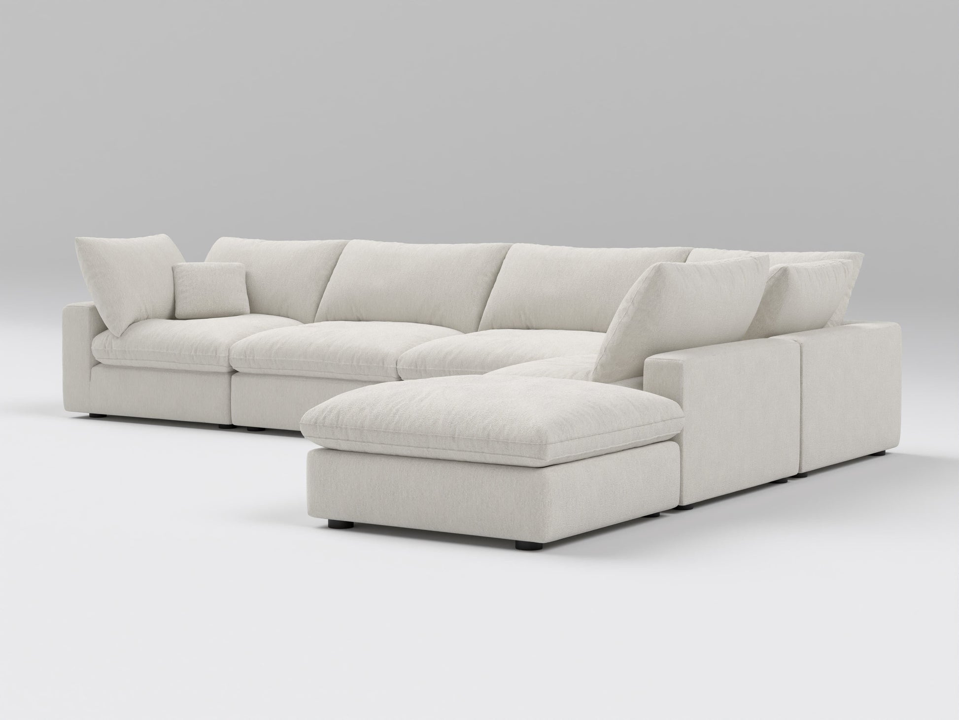 Classic 6-Piece Modular Sectional in Ivory – Right View – Deep Seating Sofa in Flexible Layout