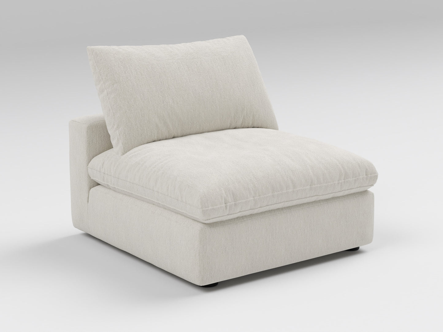 Classic Armless Chair in Ivory – Left View – Deep Modular Sofa Seat without Arms