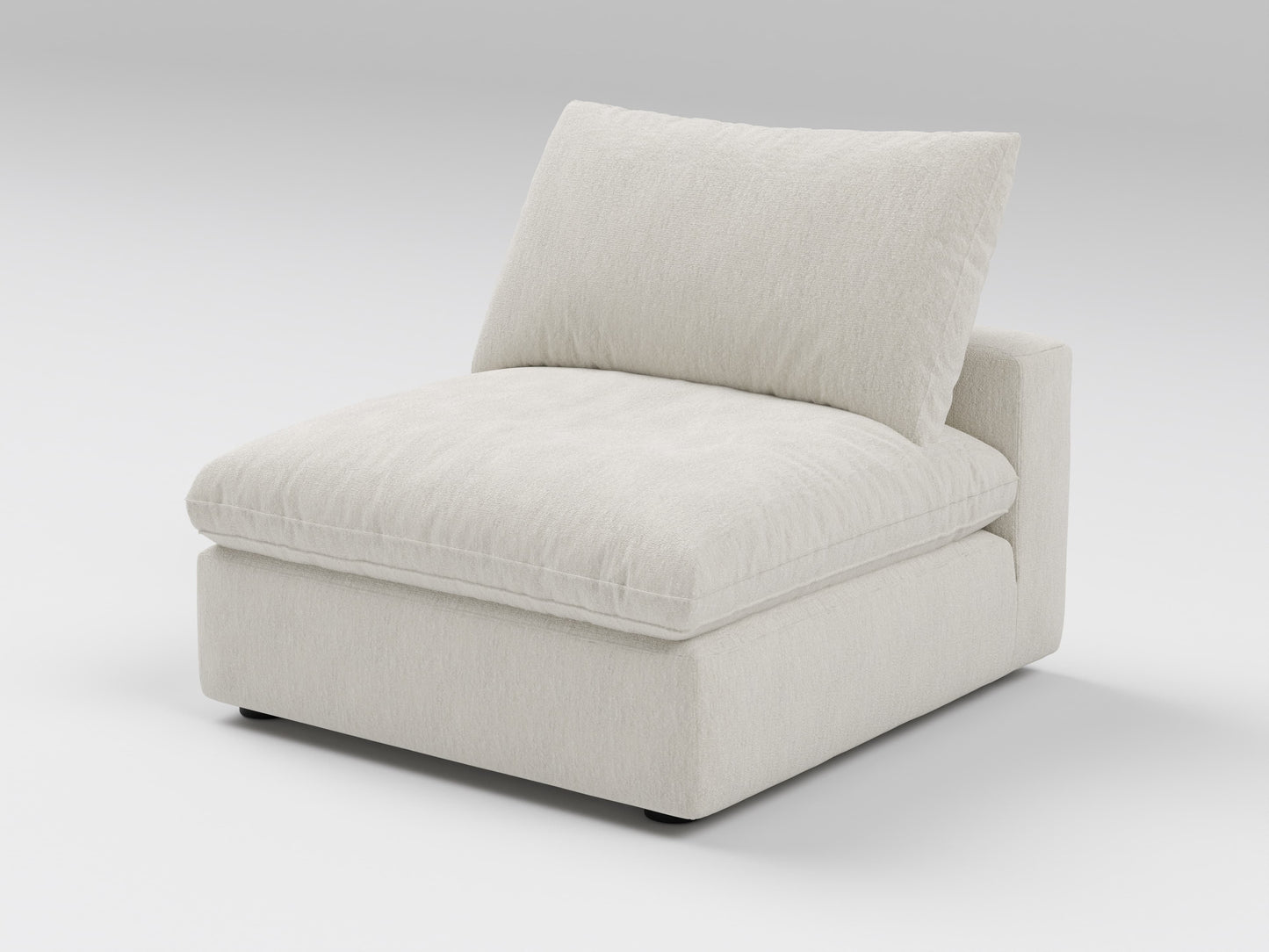 Classic Armless Chair in Ivory – Right View – Deep Modular Sofa Seat without Arms