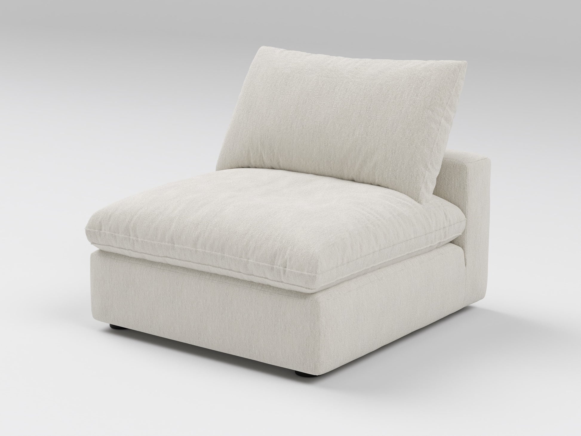 Classic Armless Chair in Ivory – Right View – Deep Modular Sofa Seat without Arms