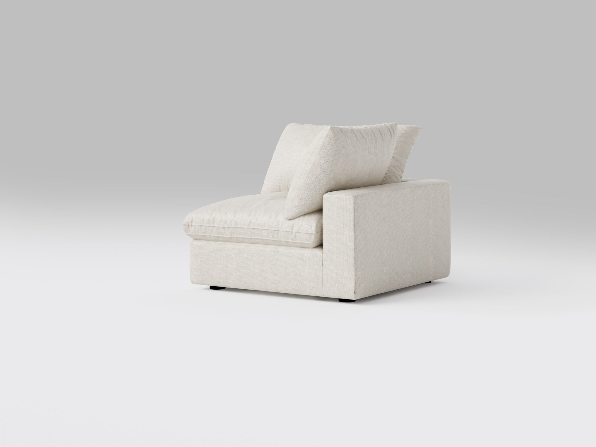 Classic Off-White Corner Chair – Right View – Plush Modular Sofa Component