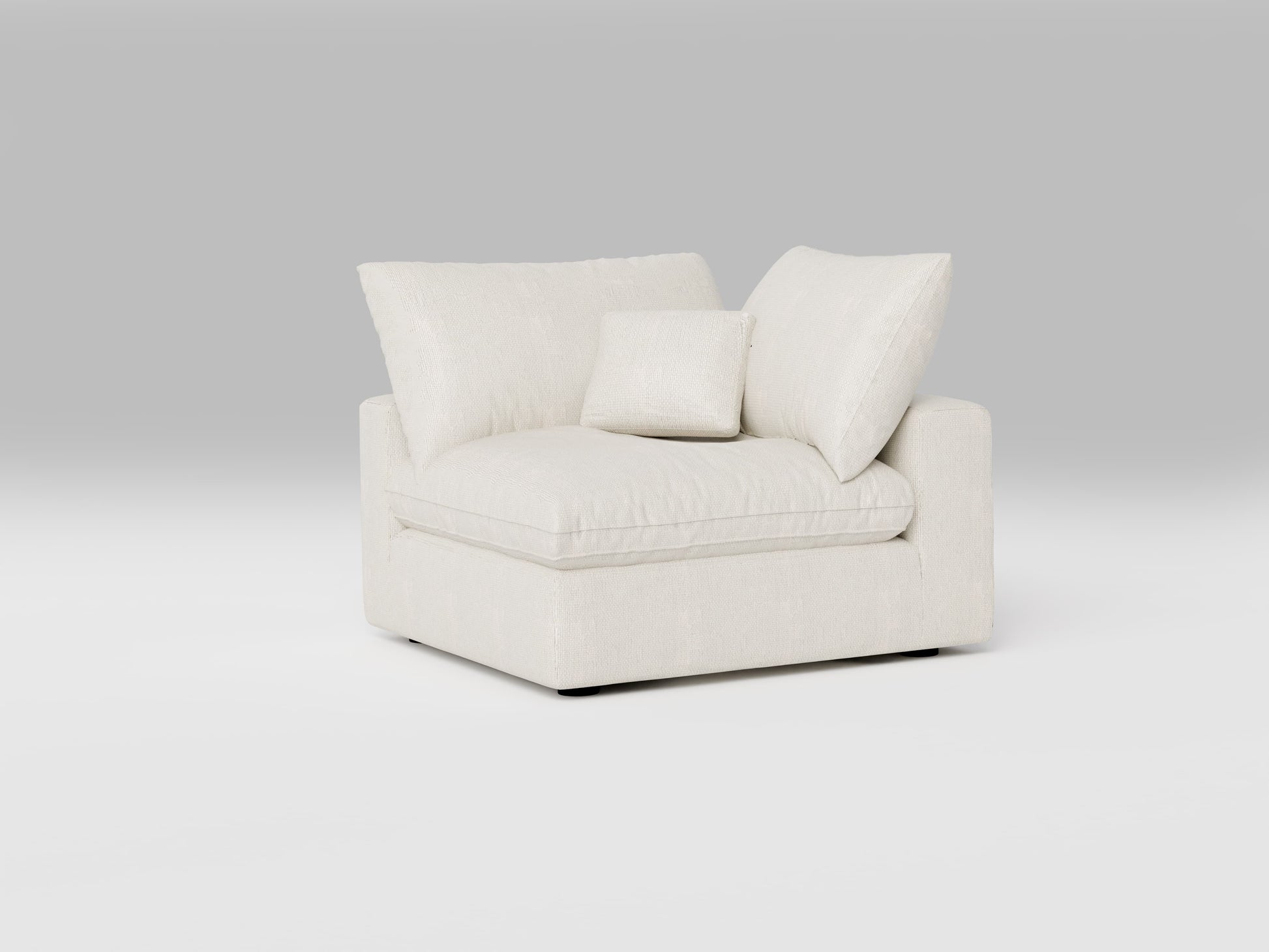 Compact Off-White Corner Chair – Front View – Space-Saving Modular Sofa Section