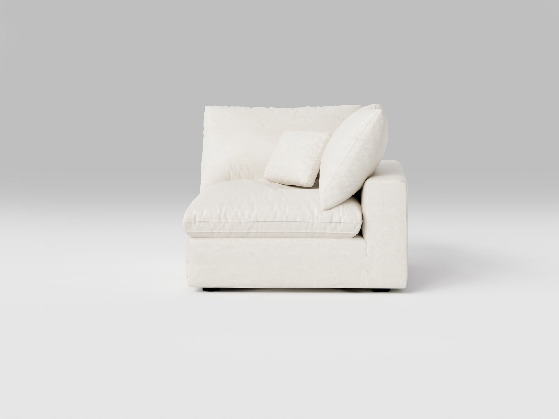 Compact White Corner Chair – Front View – Modular Sofa Piece for Small Living Spaces