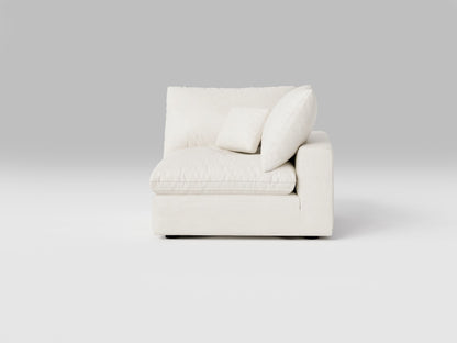 Compact White Corner Chair – Front View – Modular Sofa Piece for Small Living Spaces