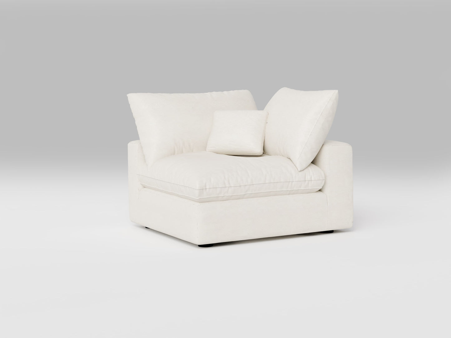 Compact White Corner Chair – Left View – Modular Sofa Piece for Small Living Spaces