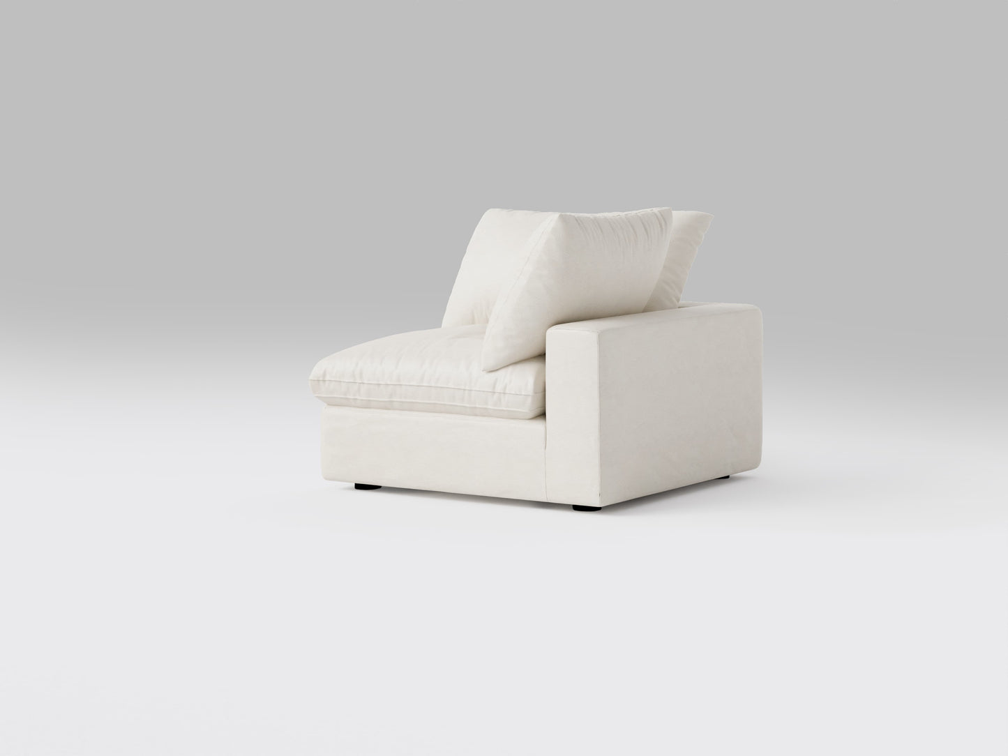Compact White Corner Chair – Right View – Modular Sofa Piece for Small Living Spaces