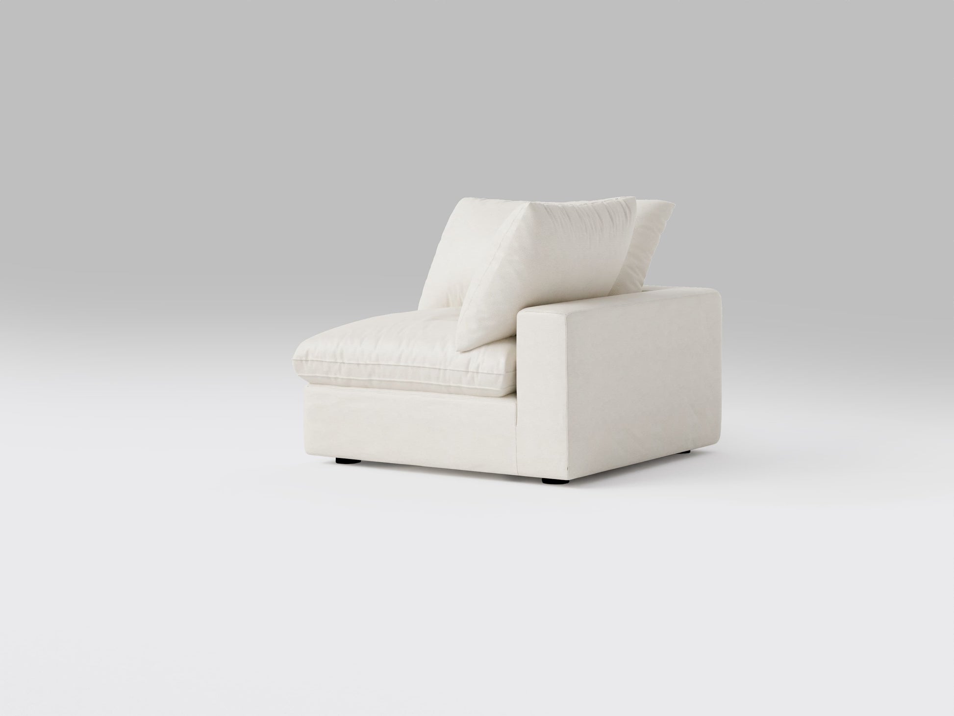 Compact White Corner Chair – Right View – Modular Sofa Piece for Small Living Spaces