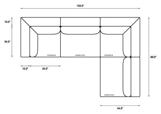 4-Piece Modular Sectional (Armless Chase) Dimensions
