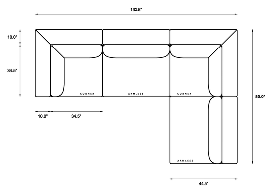 4-Piece Modular Sectional (Armless Chase) Dimensions