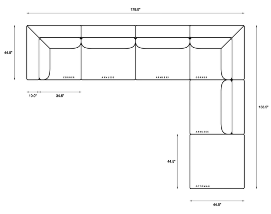 6-Piece Oversized Modular Classic Sectional Dimensions