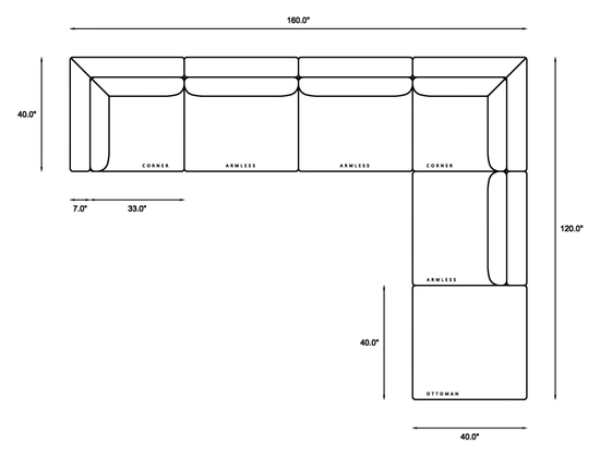 6-Piece Oversized Modular Classic Sectional Dimensions