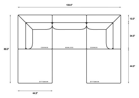 5-Piece Modular Classic Sectional (U-Shape) Dimensions