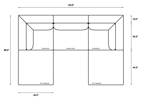5-Piece Modular Classic Sectional (U-Shape) Dimensions