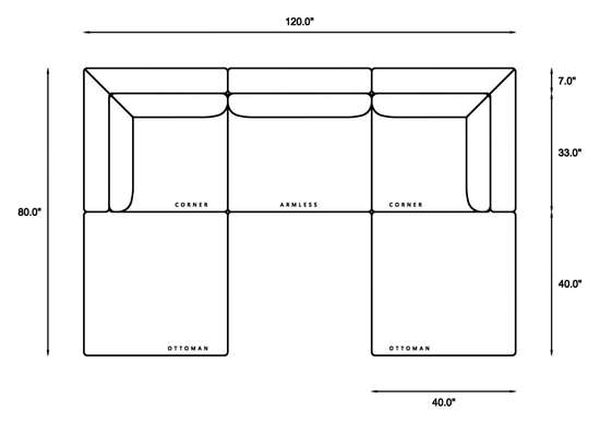 5-Piece Modular Classic Sectional (U-Shape) Dimensions