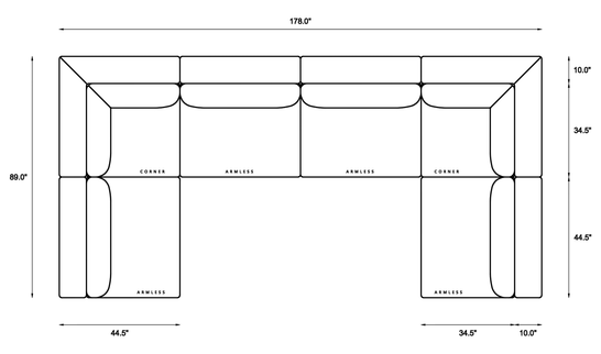 6-Piece Oversized Sectional (U-Shape) Dimensions