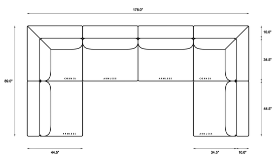 6-Piece Oversized Sectional (U-Shape) Dimensions