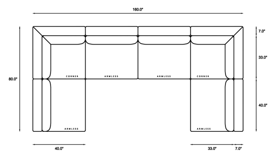 6-Piece Oversized Sectional (U-Shape) Dimensions