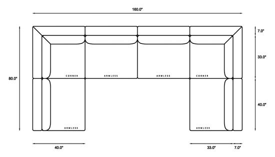 6-Piece Oversized Sectional (U-Shape) Dimensions