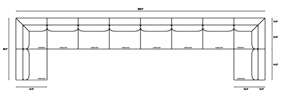 10-piece Oversized Modular Sectional (U-Shape) Dimensions