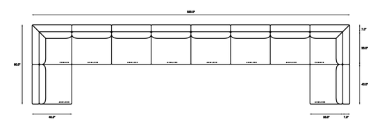 10-piece Oversized Modular Sectional (U-Shape) Dimensions