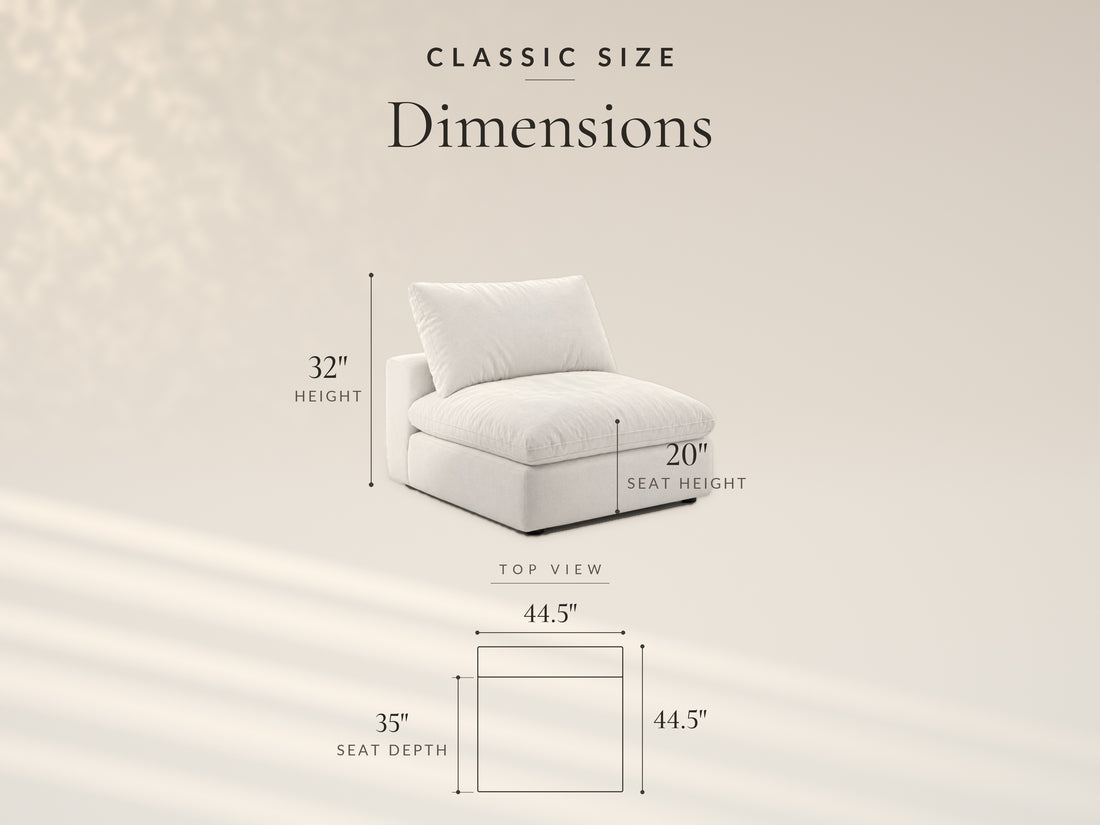 Modular Armless Chair, Classic size dimensions
