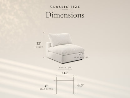 Modular Armless Chair, Classic size dimensions