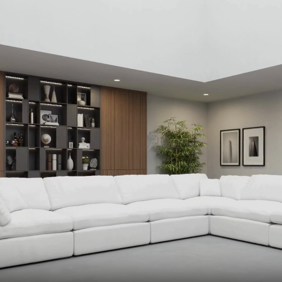 Animated video showing Garelli Modular Sofa rendering – sections added and removed to demonstrate flexible layout options.